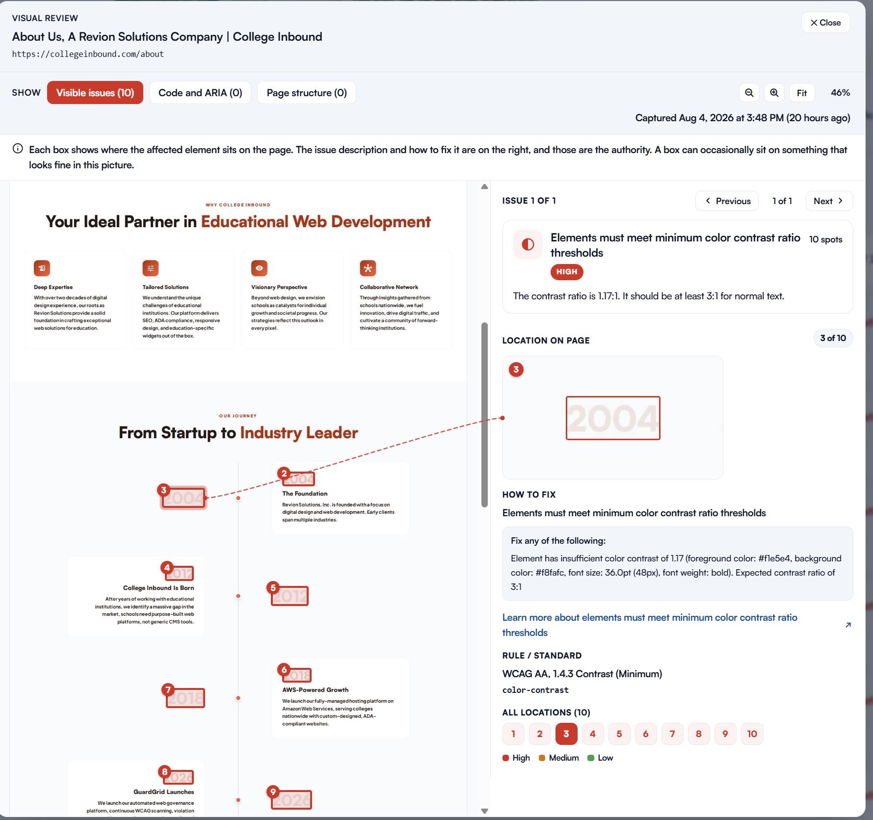 The Visual review button on a page in GuardGrid Page Explorer